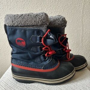 Sorel Black and Navy Boots with Red Accents